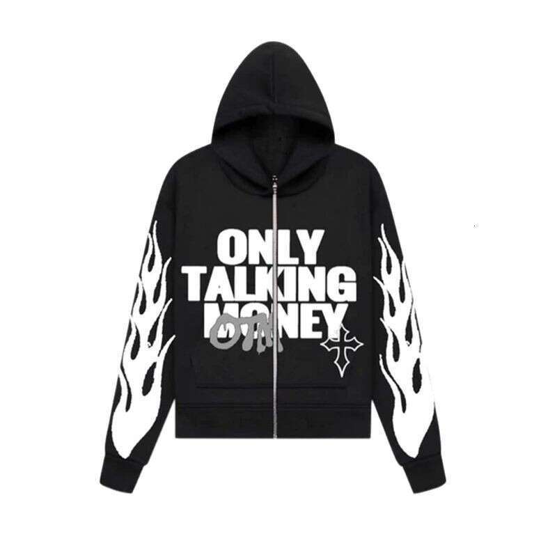 Y2K Flame Letter Printing Street Casual Trend Cardigan Coat Men's and Women's Loose Hoodie gift for man