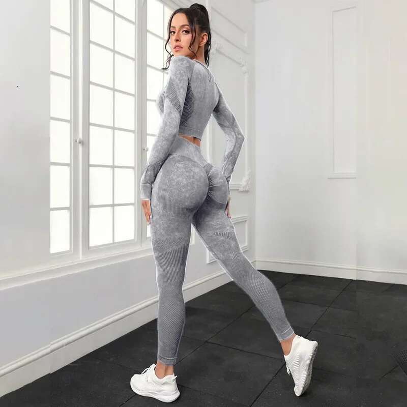 Mileegirl 2Pcs Gym Women, Seamless Sports Pants Hollow Out Tights Long Sleeves Fiess Sets Workout Legging Outifts Suits