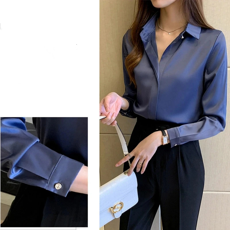 Silk Womens Shirt Long Sleeve Fashion Woman Blouses Satin Top Female Shirts and Blouse Basic Ladies Tops OL Women Clothing 250303