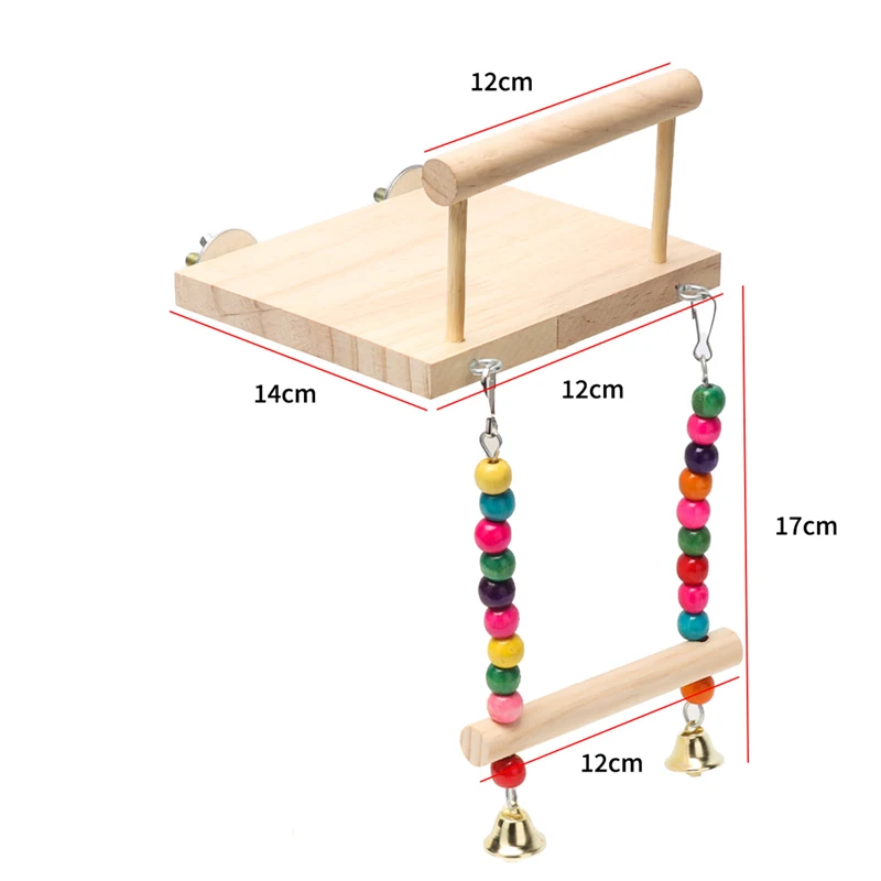 Pet Bird Swing Toy Wooden Parrot Perch Stand Playstand with Chewing Beads Cage Playground for Budgie Birds