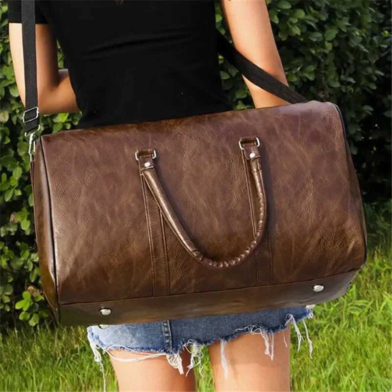 Leather Travel Bag Large Duffle Independent Big Fitness Bags Handbag Bag Luggage Shoulder Bag Black Men Fashion Zipper Pu Bag Y250304