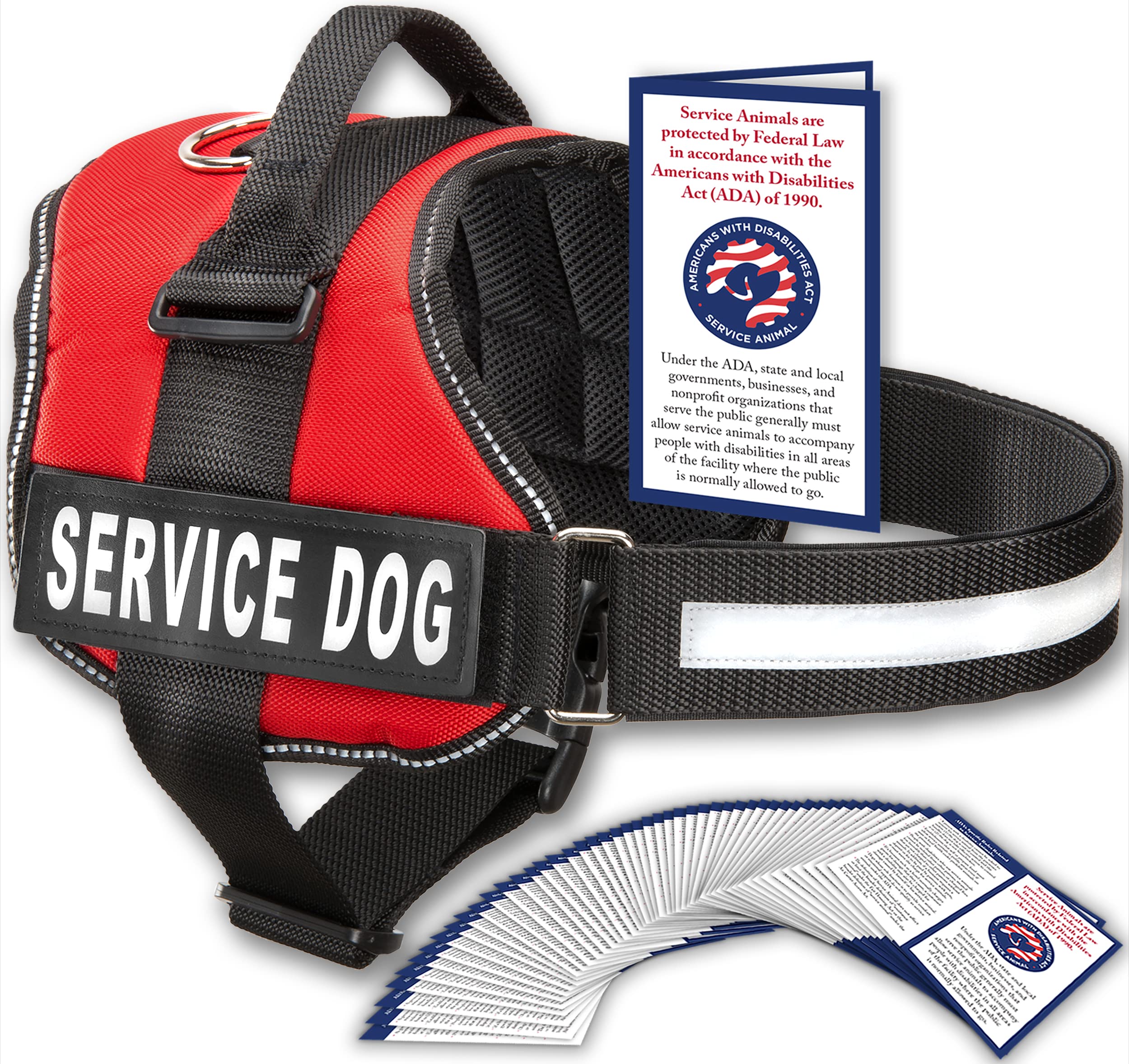 Service Dog Vest + ID Tag + 50 ADA Information Cards - Service Dog Harness