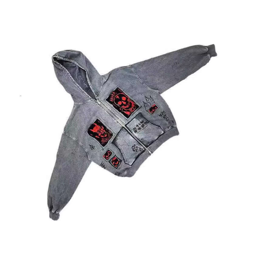 American street Y2K unisex demon 3D printed fabric loose hooded sweatshirt jacket