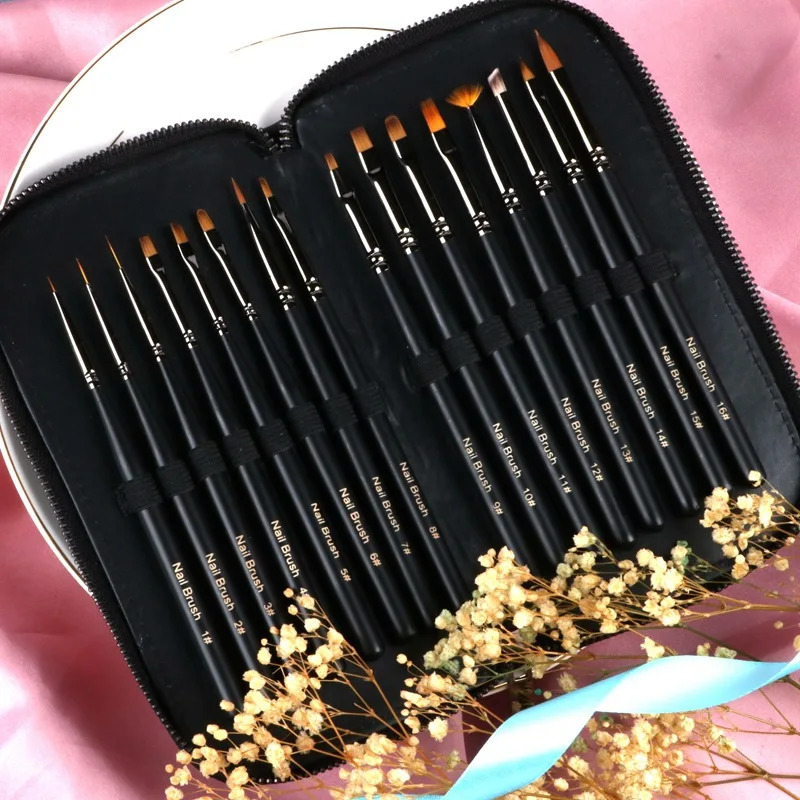 16Pcs Professional Nail Brush For Manicure Gel Brushes For Nail Art Acrylic Liquid Powder Carving Pen Gradient Tool Manicure 250304