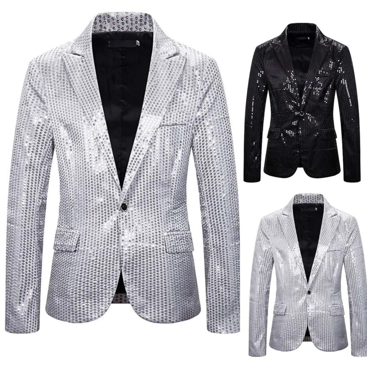 Mens set sequin jacket party stage costume shiny cool nightclub show fashionable Ropa Hombre 250304
