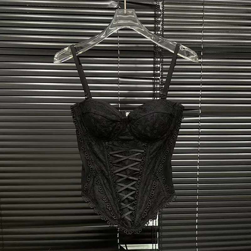 Fashion Lace Hook Wer Bandage Camisole For Women 2025 Spring New Bottoming Zipper Sg Vest Female 11A02356
