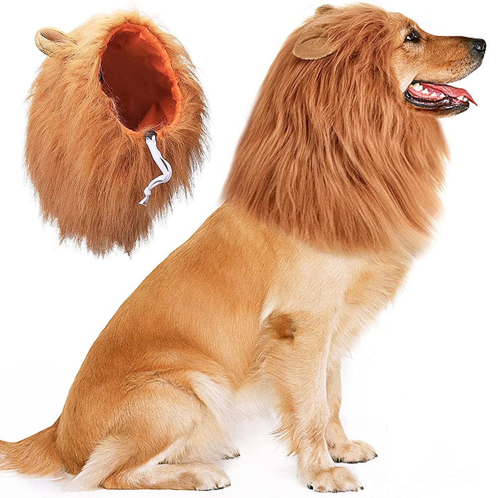 Cute Pet Dog Cosplay Clothes Lion Mane For Dog Costumes Realistic Lion Wig For Medium To Large Dog+Ear Pet Supplies