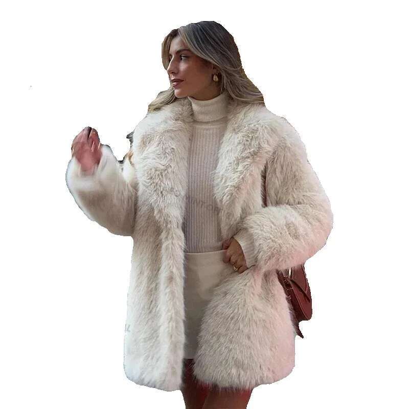 Faux Coat Women Winter - Fluffy Fox Fur Jacket, Long Stylish Overcoat, Warm & Cozy Outerwear