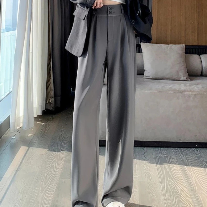 Womens Wide Leg Pants Women Korean Style High Waist Black Trouser Office Ladies Fashion Loose Grey Suit Trousers Streetwear 250303