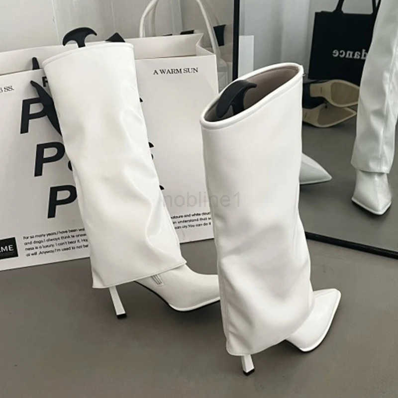 Party Modern Ladies Knee High Boots Pointed Toe Fion Pleated Wern Wen Long Boots Shoes Fem Pumps H Shoes Z250304