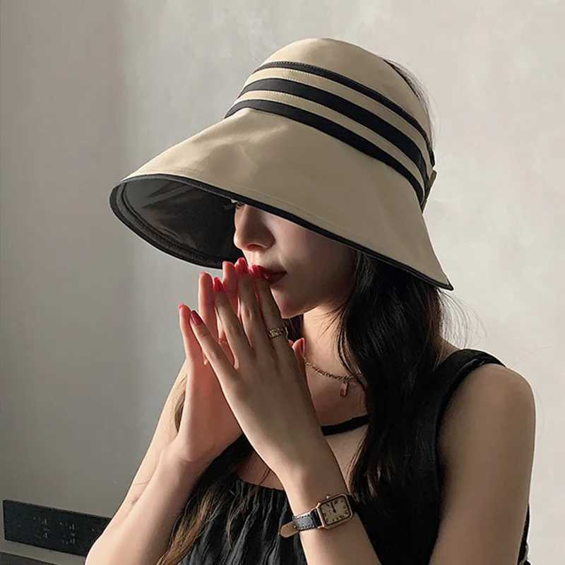 Elegant Summer Sun Hats For Women Girl Adjustable Wide Brim Uv Protection Beach Hat Breathable Foldable Panama C Ponytail CsXJ250304