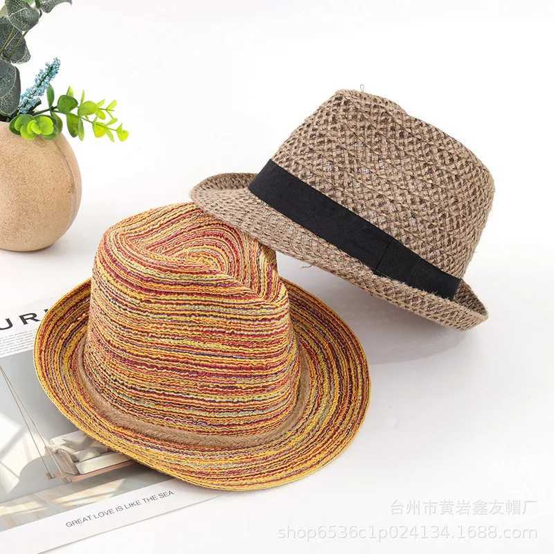 Summer Foldable Jazz Str Hats Womens Colorful Breathable Woven Sun Hat Short Brim Panama Mens Cuban C Packable KentuckyXJ250304