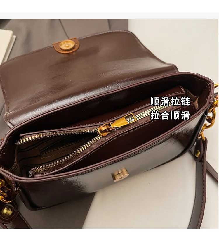 Luxury Women Brand PU Leather Crossbody Bag Retro Chain Lock Saddle Messenger Shoulder Bag Y250303