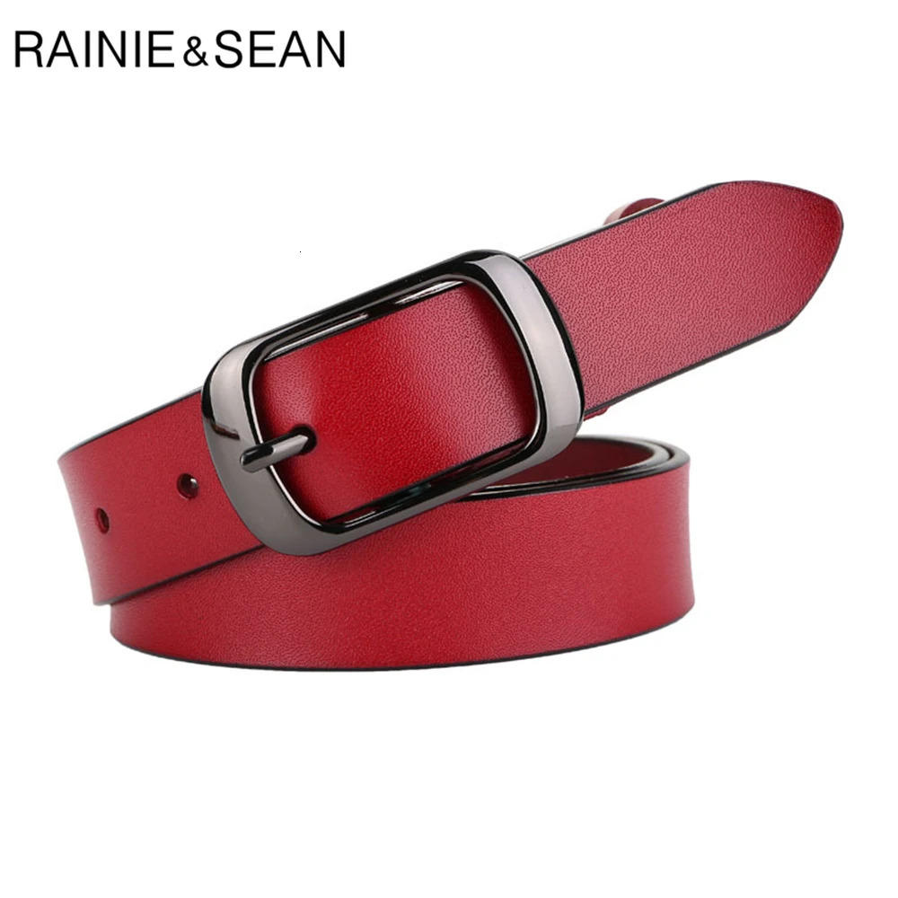 RAINIE SEAN White Belt Women Cowskin Genuine Leather Women Belt High Quality Buckle Ladies Belts for Jeans 110cm 250227