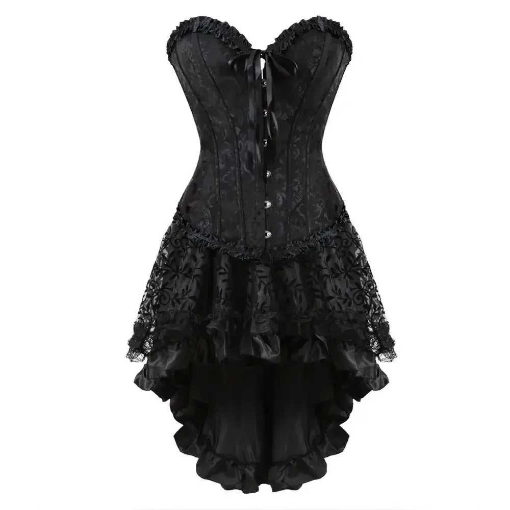 Corset Dress Gothic Floral Bustiers Burlesque Lace Up Corsets Skirt Set Showgirl Clubwear Comes Bachelorette Party ComesXJ250304