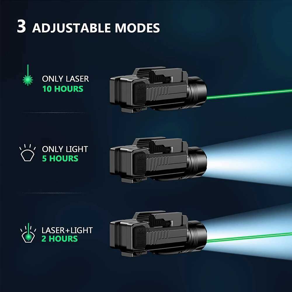 1000 Lumens Weapon Gun Light Red Green Dot Laser Combo Weapon Light with Strobe Mode Pistol Flashlight for 1913/GL RailXJ250303