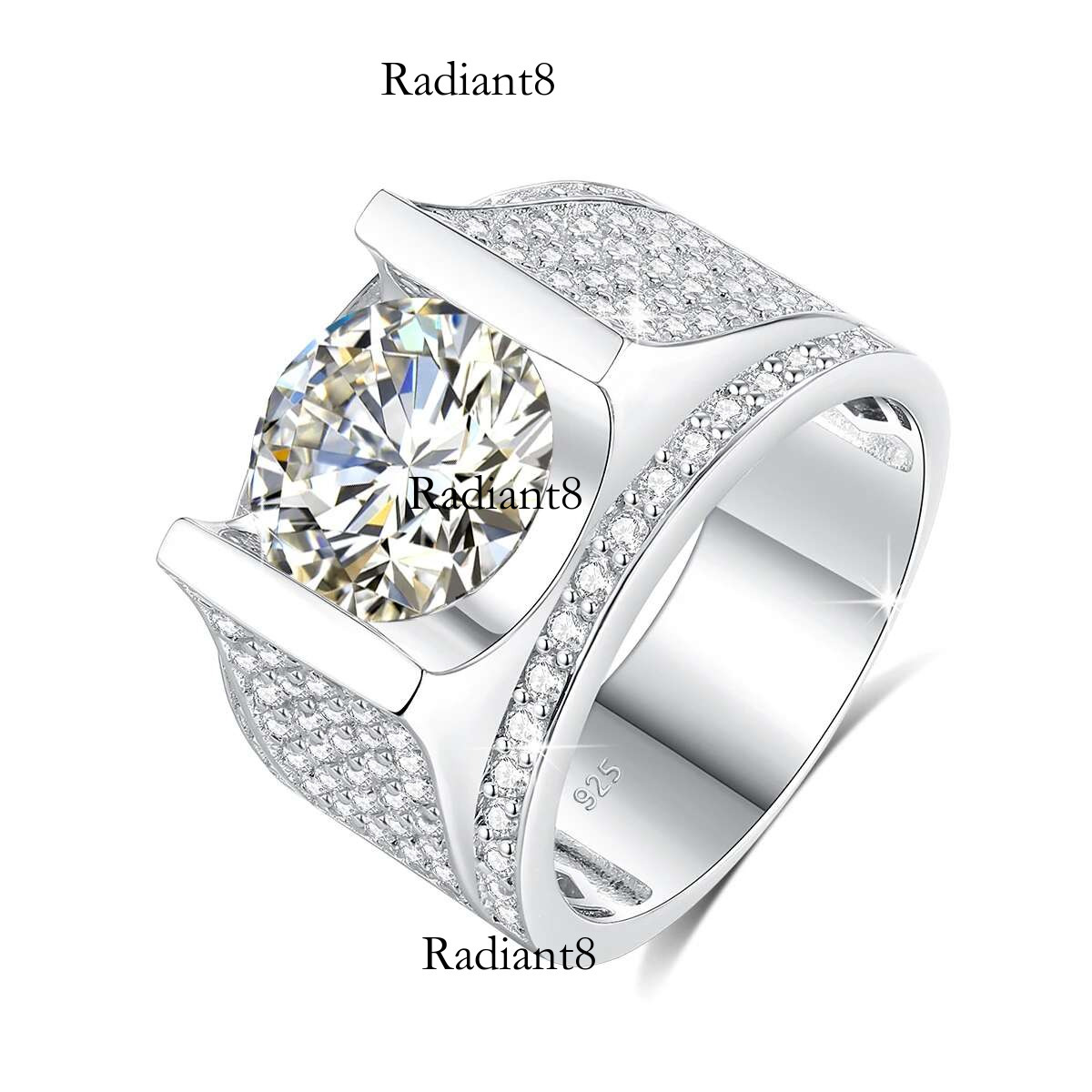High Quality Real Sier Mens Ring Moissanite 4ct 10mm Round Cut Hip Hop Wedding Jewelry With Certificate Man Engagement Gift