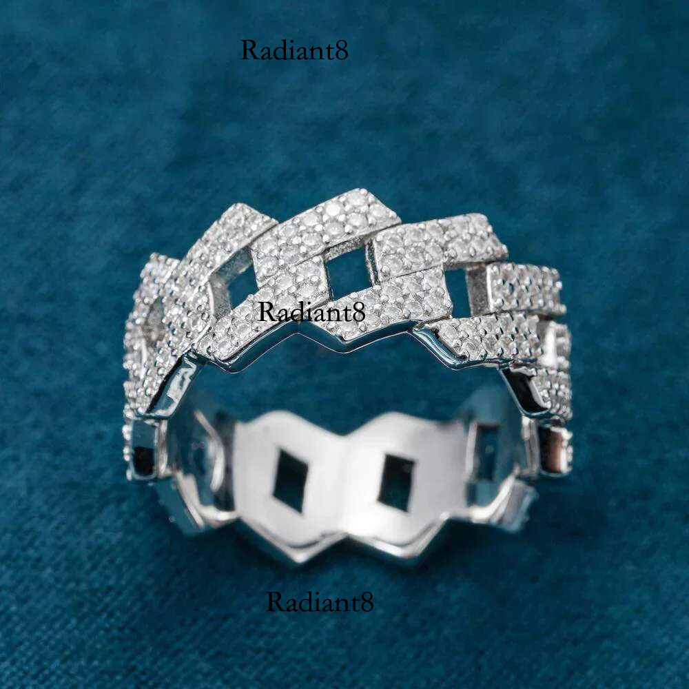 Gra Certified Full Moissanite Dia Cuban Rings for Men Women 100% Sterg Sier Hip Hop Double Row Eternity Band Ring