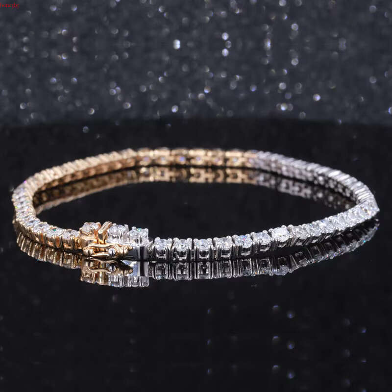 Starsgem Gold 4mm Round Mossinate Dia Charm Bracelet Sier Moissanite Tennis Chain