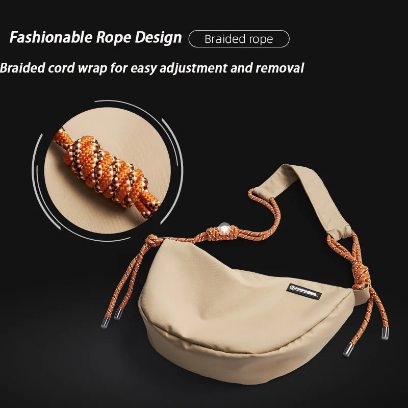 Premium Waterproof Men Cross Body Bag Tassels Taping Women Moon Bag 12.9 inch iPad Zipper Ultralight Hobo Sling Bag for Men 250303