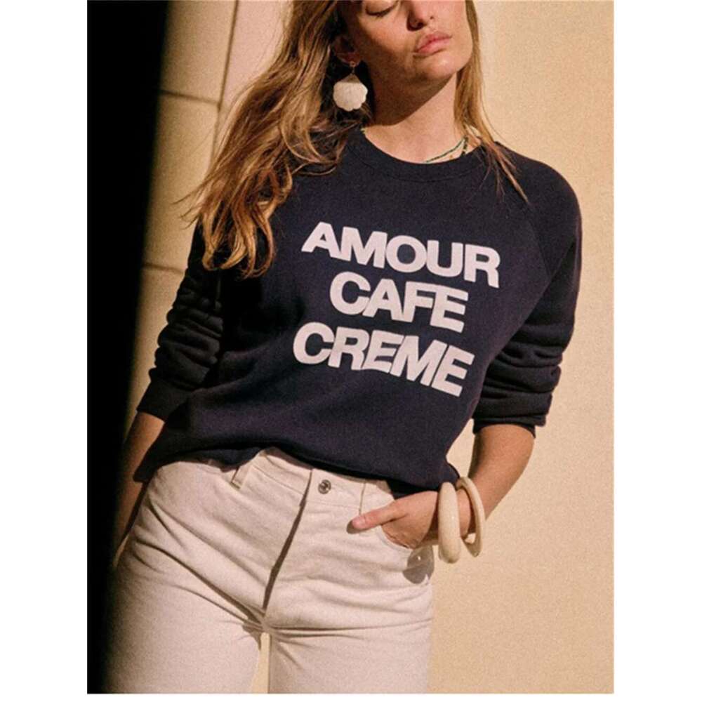 Cotton Sweatshirt Women's Letter Stripes Print Top 2025 New O-Neck Long Sleeve Female Loose Pullover Early Spring