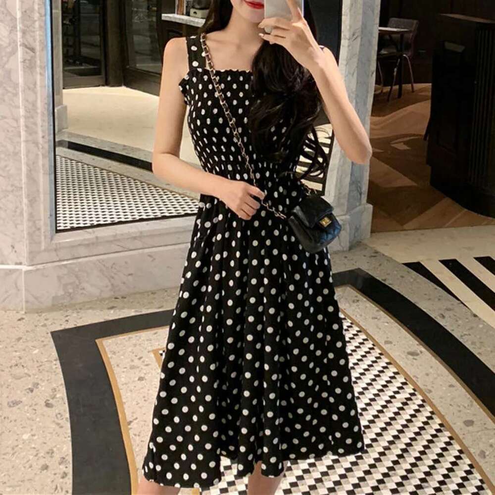 Women's 2024 Summer Fashion Loose None Sleeve Polka Dot Shoulder Plus Size Casual Dress Sexy Dresses