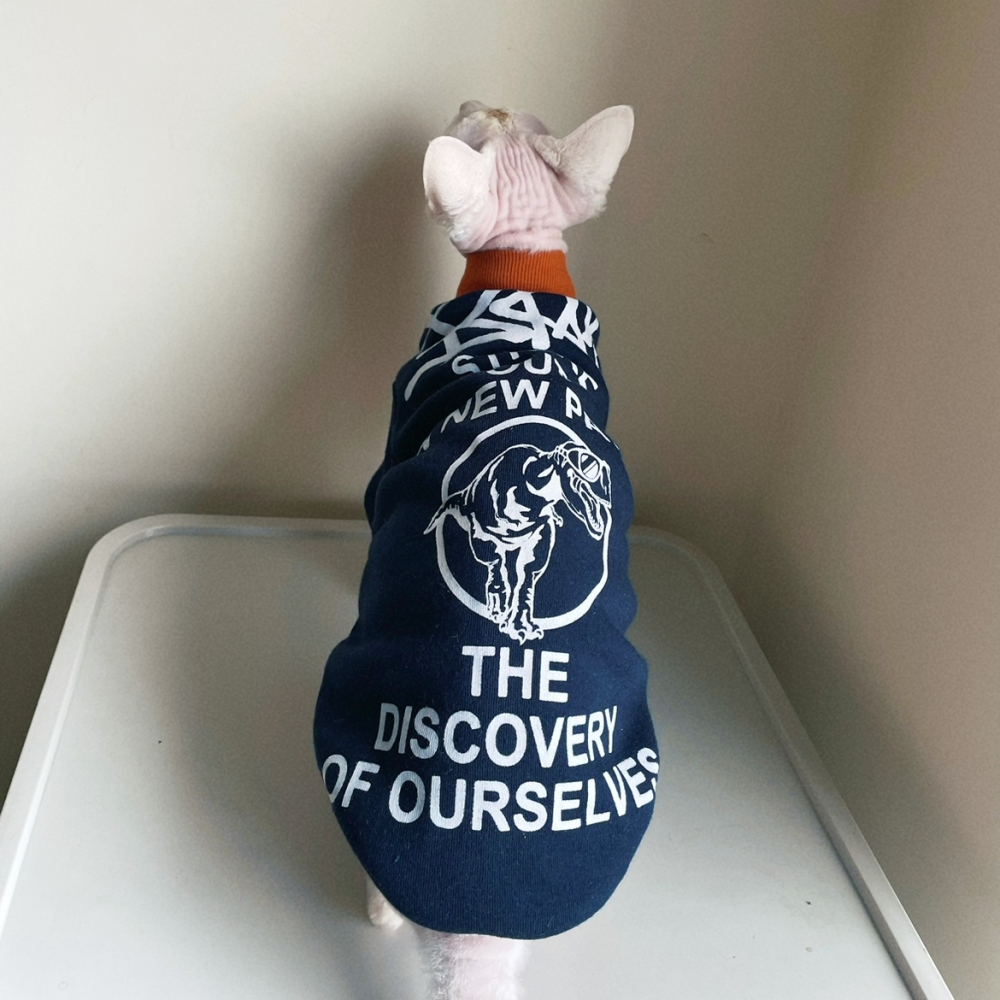 Male Cat Fleece Dinosaur Sweatshirt, Thick Warm Coat for Sphynx Cat,Long sleeves Sweater for Kittens,Devon Rex Outwear in Autumn