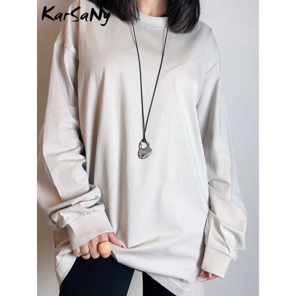 Winter cotton long sleeved T-shirt women's basic white top oversized solid T-shirt autumn sweater women's long sleeved T-shirt loose