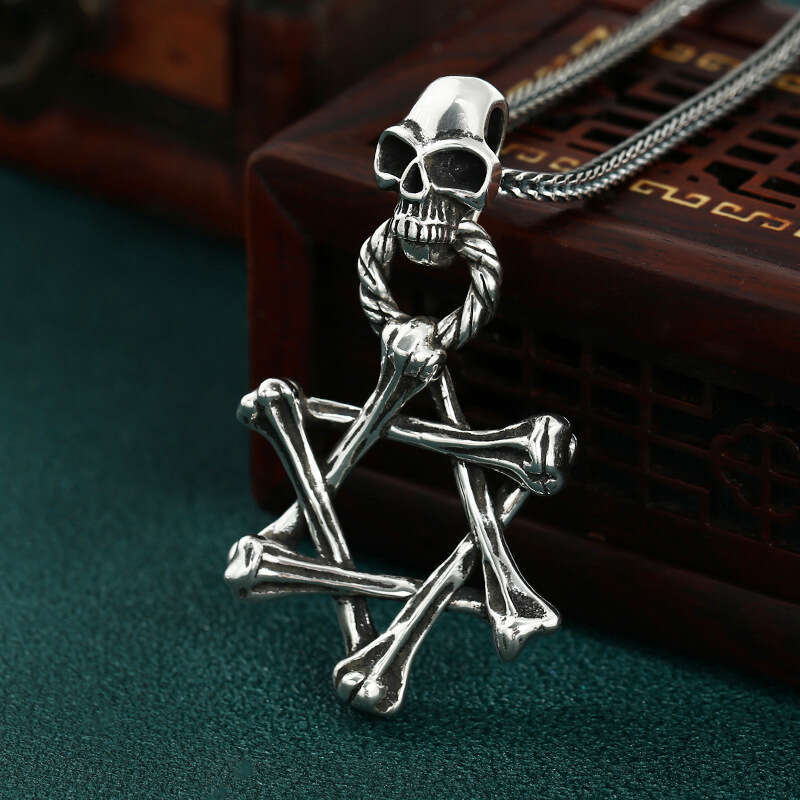 Chiba Men and Women Personality Skull Hexagram Star Taiyin Trendy Sweater Chain Pendant