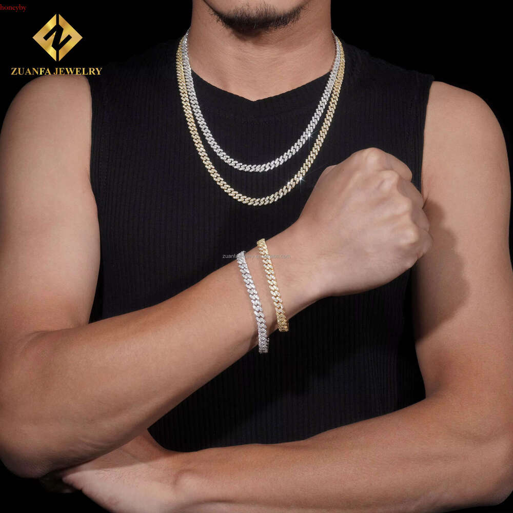 Ready to Ship 6mm Width One Row Iced Out Jewelry GRA Certificates Pass Dia Tester Moissanite Cuban k Chain Bracelet Set