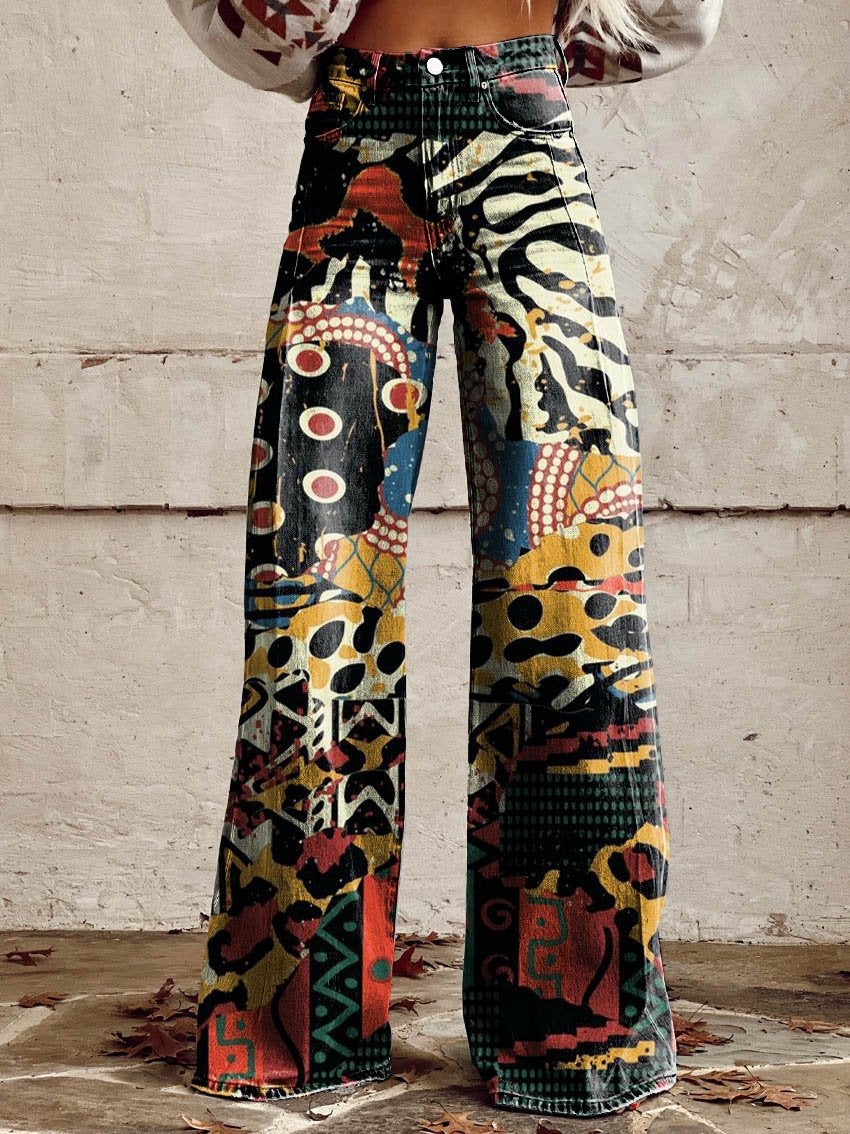 Women's Pants Thin imitation jeans wide leg 3D printing trend