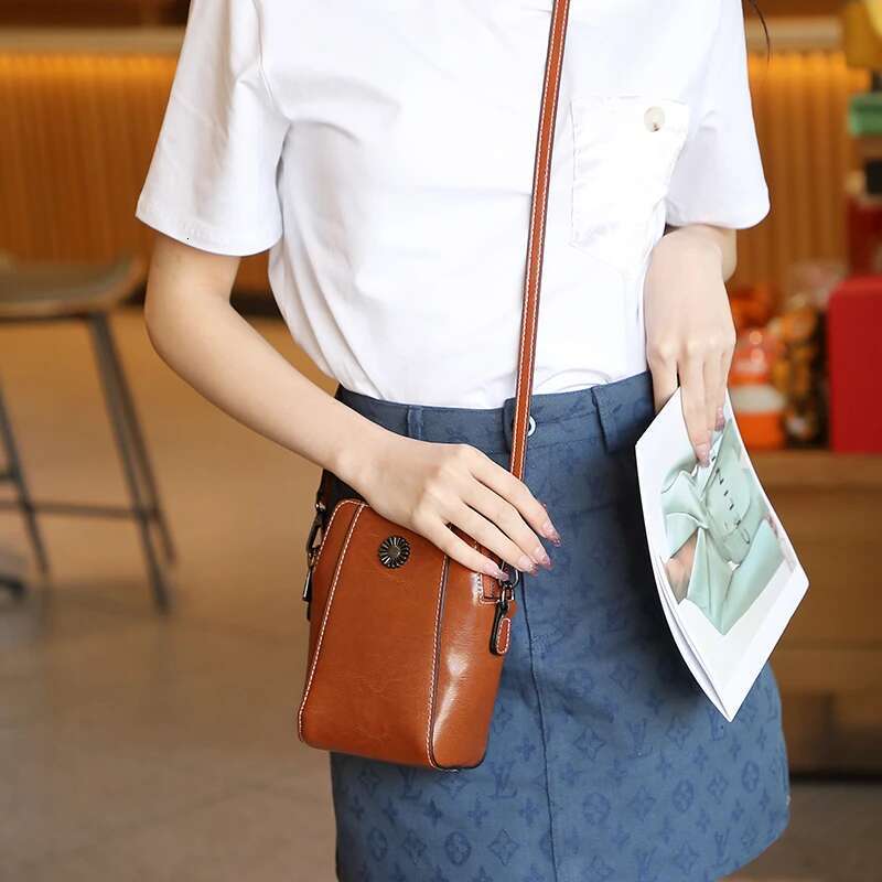 2 Layers Cowhide Genuine Leather Mini Shoulder Crossbody Bags For Women Trend Designer Cellphone Ladies Handbags