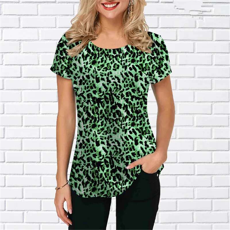 Fashion Beautiful New Leopard Shirts Summer Short Sleeve Women Streetwear 3D Print Blouses Loose Casual Ladies Pullovers Tops