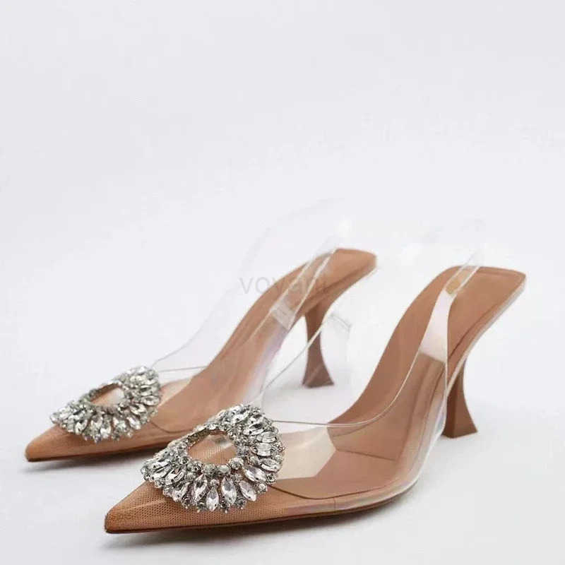Wen Sandals Beige Square Butt Rhine Decorative Transparent High H Shoes 2023 Fi Slingback Pumps Summer Z250304