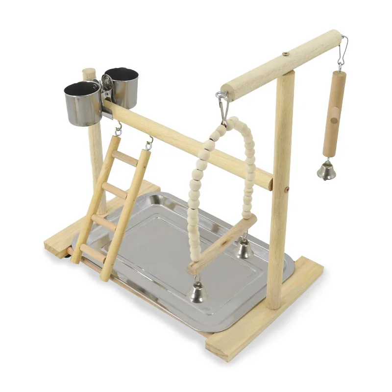 Wooden Bird Swing Toy Parrot Perch Stand Playstand with Chewing Bead Cage Playground Bird Swing Toy Wooden Parrot Perch Bird Toy