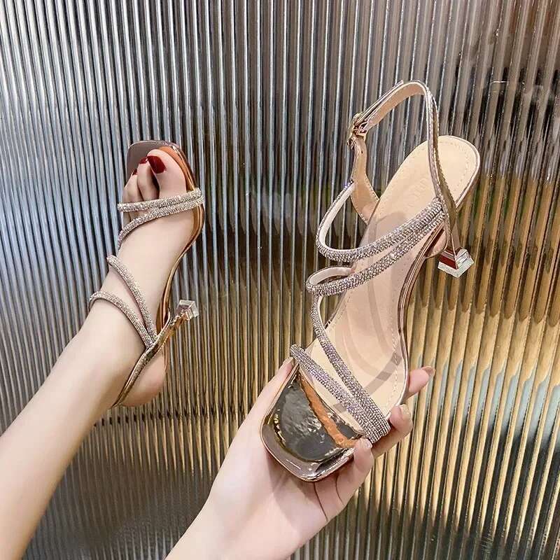 French Rhie 2025 Fashion Fine Heel Sandals Women's Summer New Fairy Style Thin High Heels Shoes