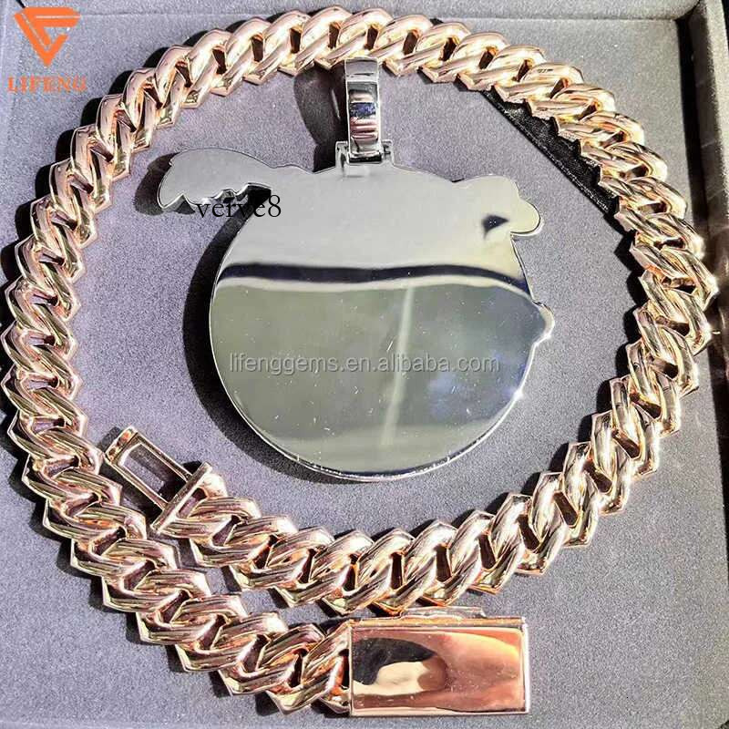 Fashion Design Solid Sier Gra Moissanite 18mm 20mm Wide Dia Iced Out Pendant Necklace Cuban k Chain for Rapper Noble quality