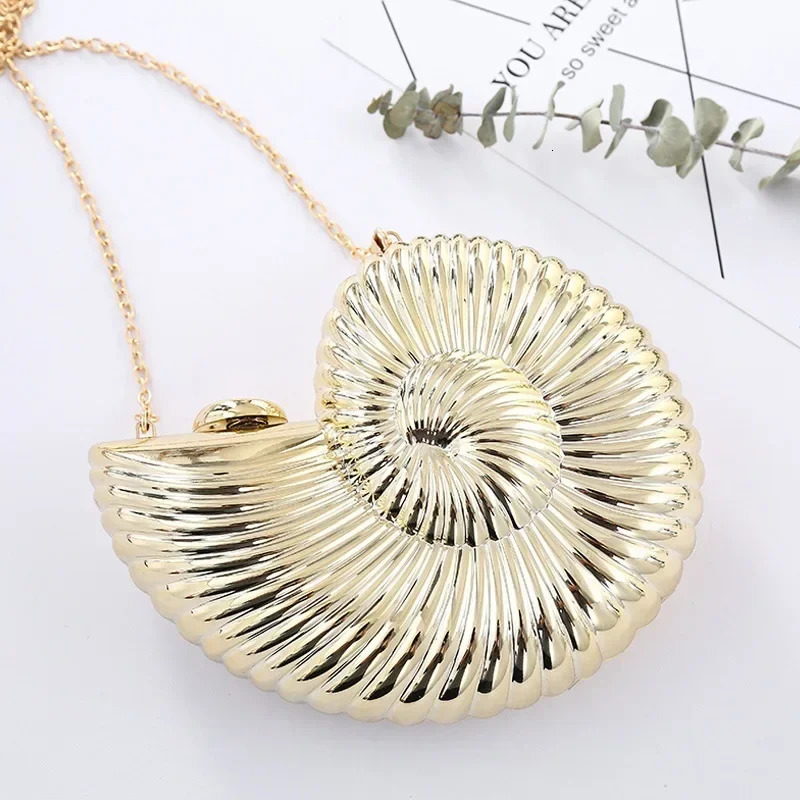 Simple Conch dinner bag female shoulder messenger cross body fun personalized metal chain clutch acrylic shell phone 250303