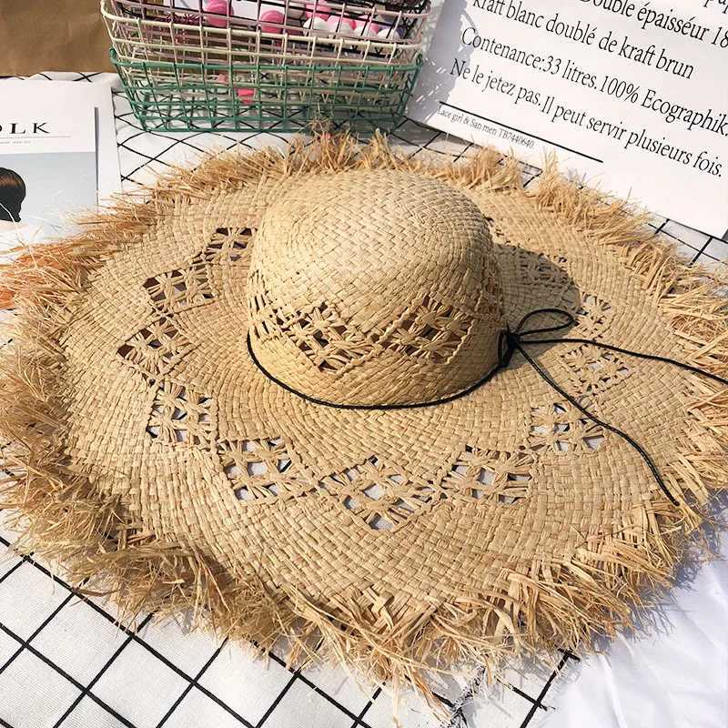 New Summer Str Hat Hollow Woman Beach Sun Hat Female Big Eaves Casual Solid Color Hair Edge Rafi Str HatXJ250304