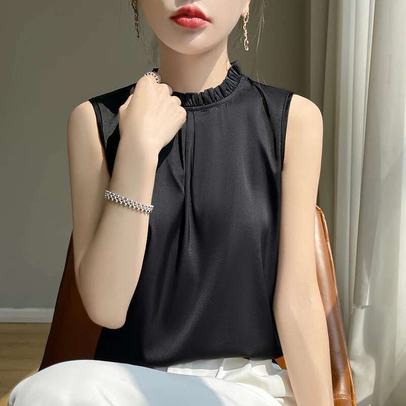 Tank Women New Ruffles Neck Camisole Loose Elegant Sleeveless Blouses Vest Shirt Summer Crop Top 2025 Female Clothing