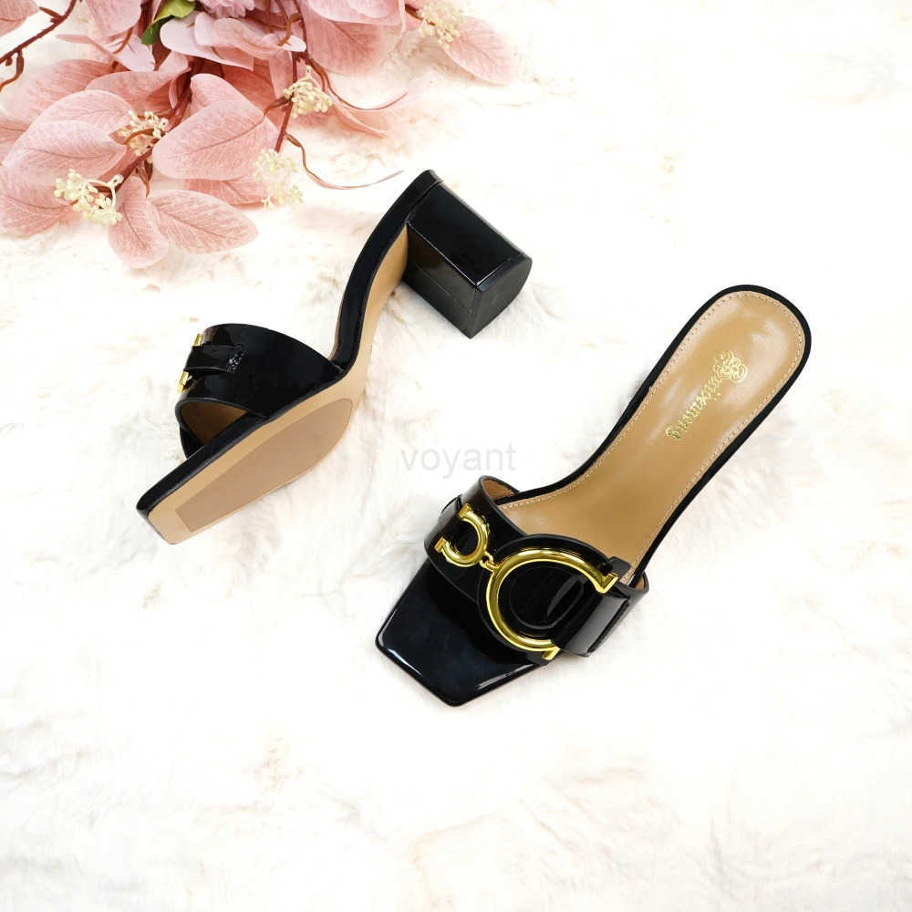 Fi ladies high h luxury leather slippers square toe wens shoes suitable for party and banquet slippers size 44 Z250304