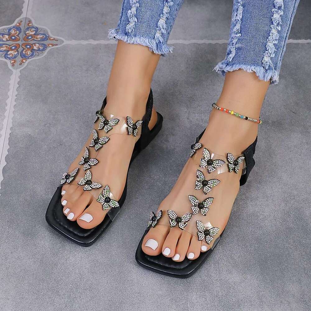 Summer Women's 2025 Sandals with Bow Pearl Flat Heels Elegant Rhie Party Ladies Shoes Plus Size 43 Sandalias Mujer