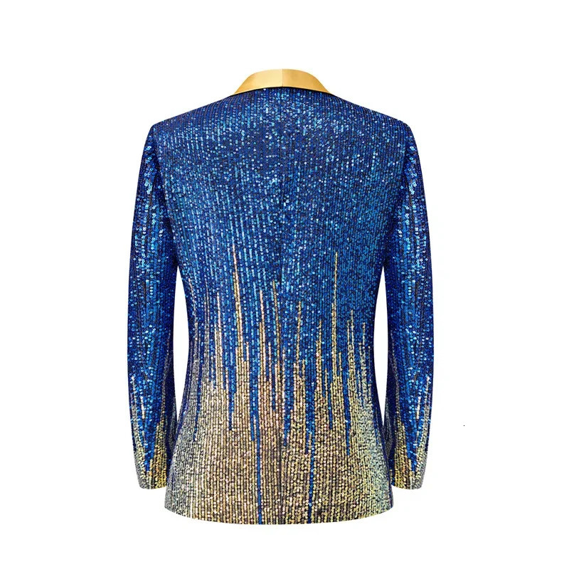Blue and Gold Sequins Decoration Mens Blazer Wedding Party Dress Coats Fashion Stage Performance Jackets Asian Size M5XL 250304
