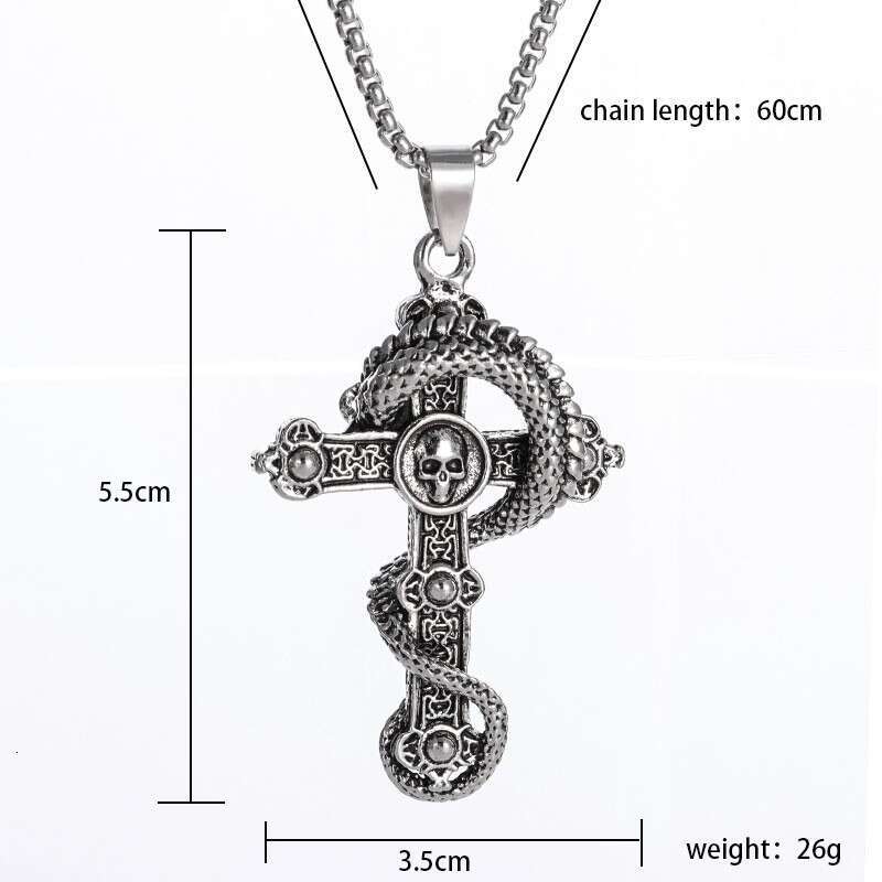Skeleton coiled dragon cross necklace, male domineering pendant, street personalized pendant accessory