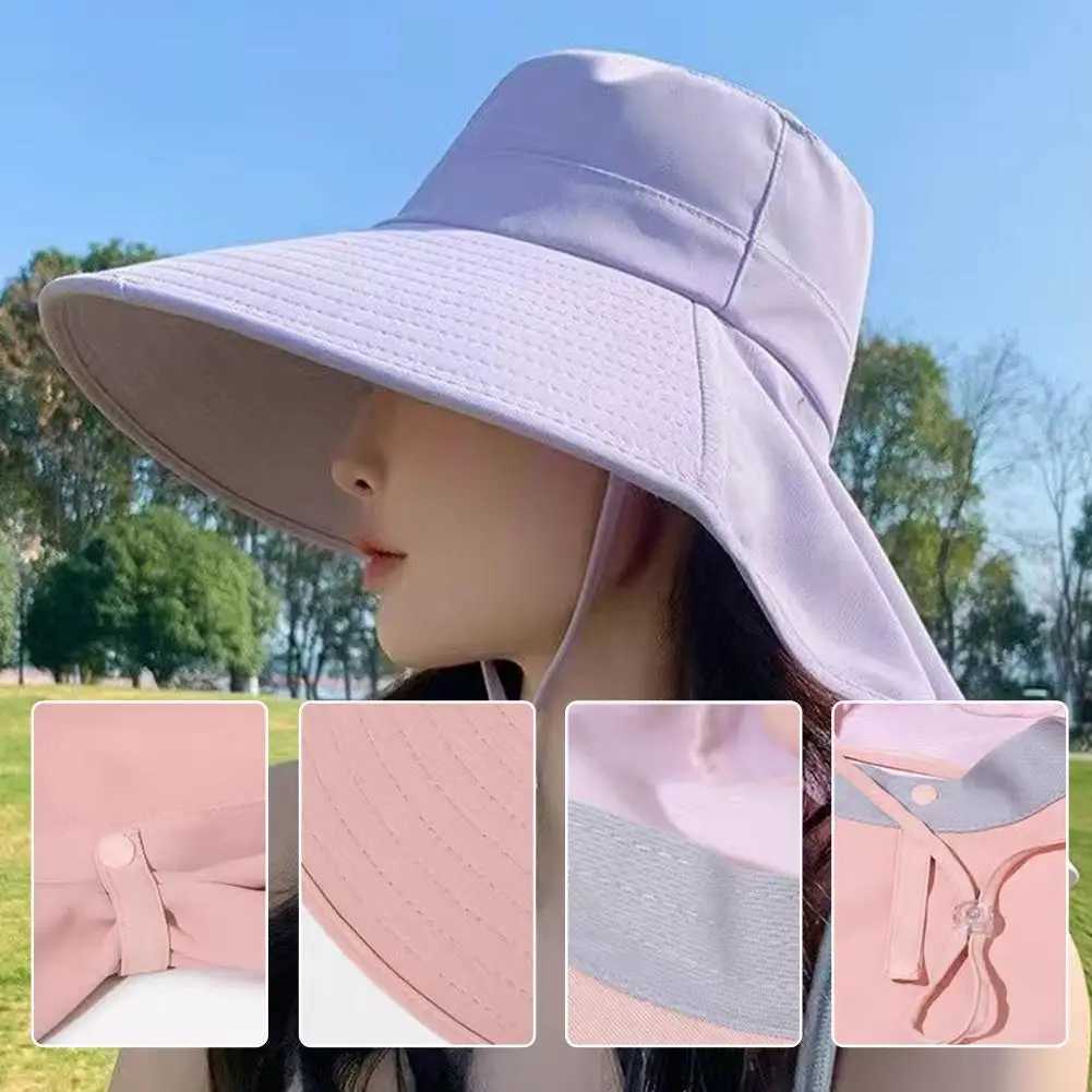 Summer Hats for Women Outdoor UV Anti Neck Protection Sun Visors for La Fishing Hiking Wide Brim Shl Sunscreen Ponytail CXJ250304