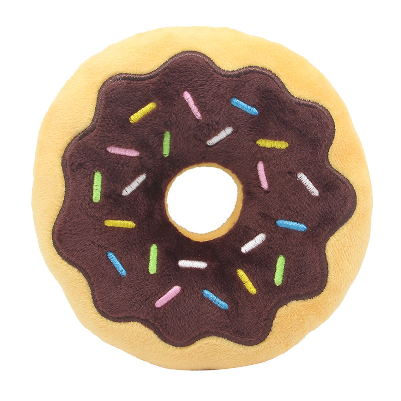 Donutz Stuffed Dog Toys, Keep Them Busy Squeaky Pet Toy, Chew Toy with Crinkle, Soft Plush Puppy Products, Funny Food Toy Donut for Medium and Large D