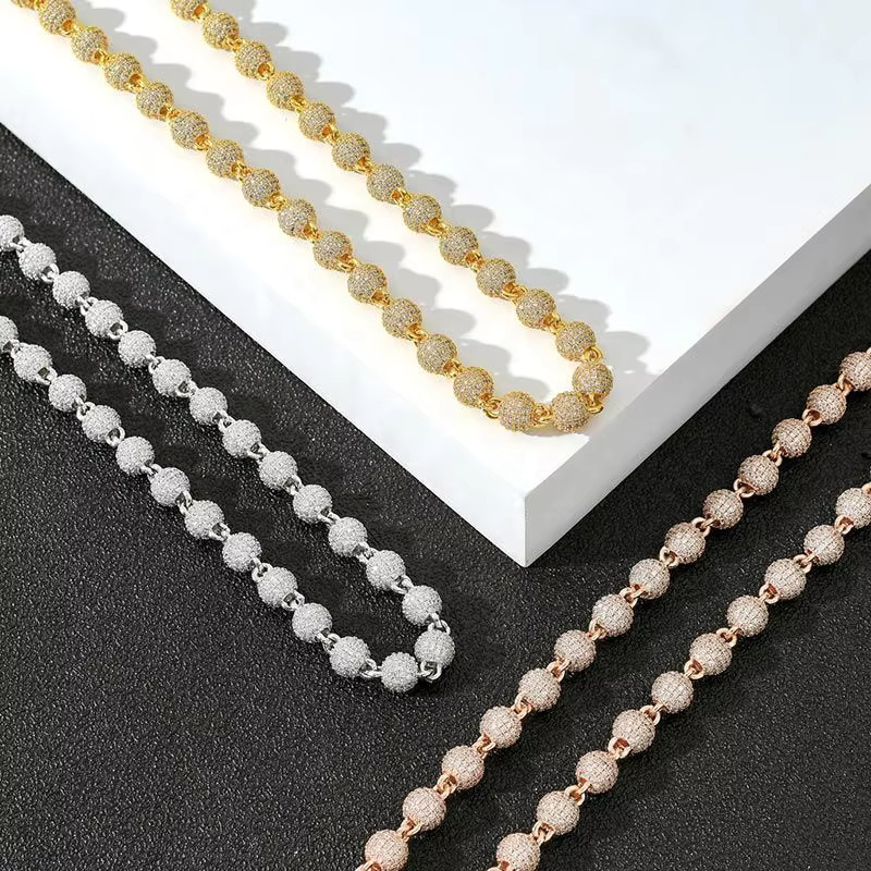 Pass Dia Tester Hip Hop Sterg Sier GRA Paved Iced Out 10mm VVS Moissanite Cuban Ball Beads k Chain for Men