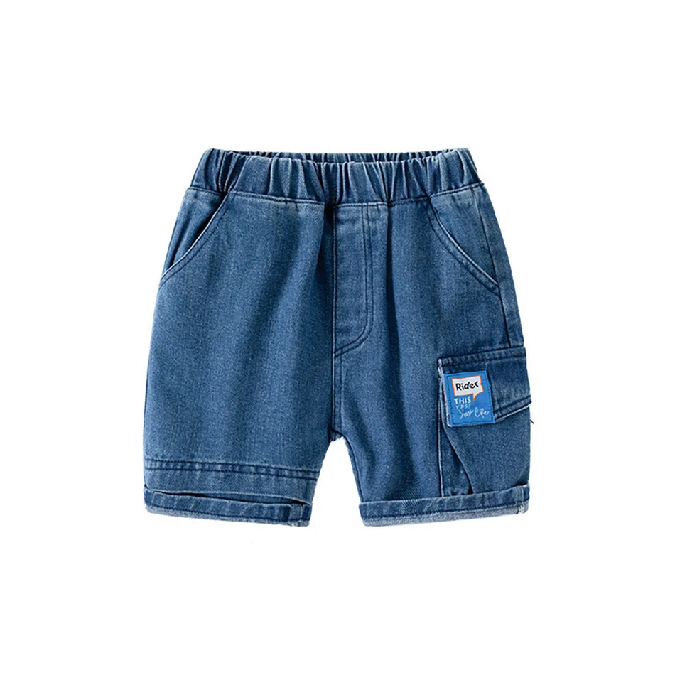 Summer Boys Fashion Casual Jean Shorts Middle Waist Blue Childrens Cropped Pants 27Years Kids Cowboy Letters Short 250303