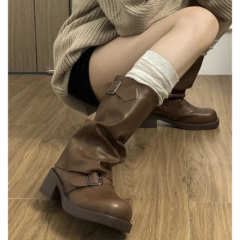 2024 Fion Round Toe Ladies Elegant Pipe Short Boot Shoes Wens Footwear Heeled Cfortable Winter New Wan Biker Boots Z250304