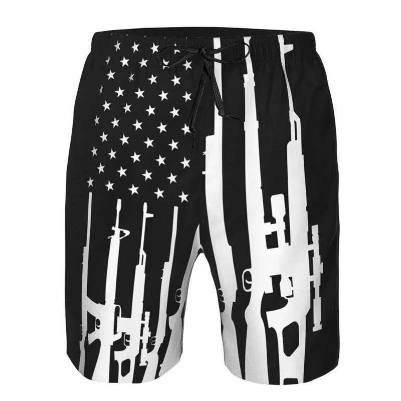 American Flag Gun Weapons Graphic Shorts Pants 3D Printing Hip Hop y2k Board Shorts Summer Hawaii Swimsuit Cool Surf Swim TrunksT250304